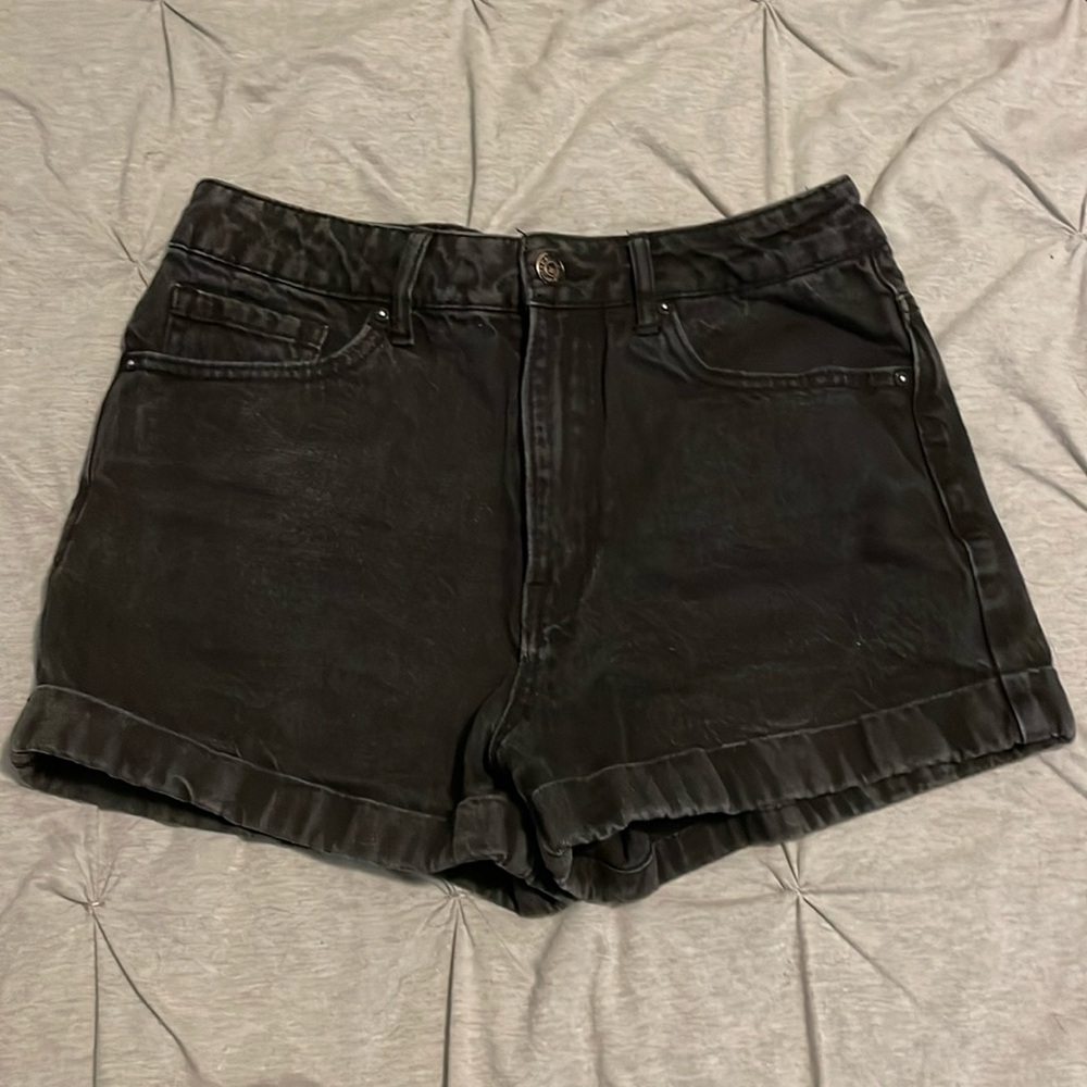 Black denim shorts